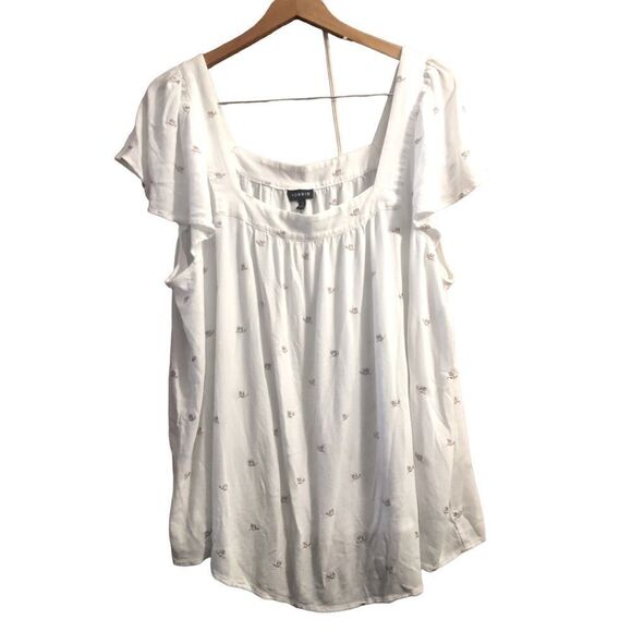 Torrid Women’s Size 3 White Flowy Blouse Embroidered Flowers Ruffled Cap Sleeves - Picture 1 of 5